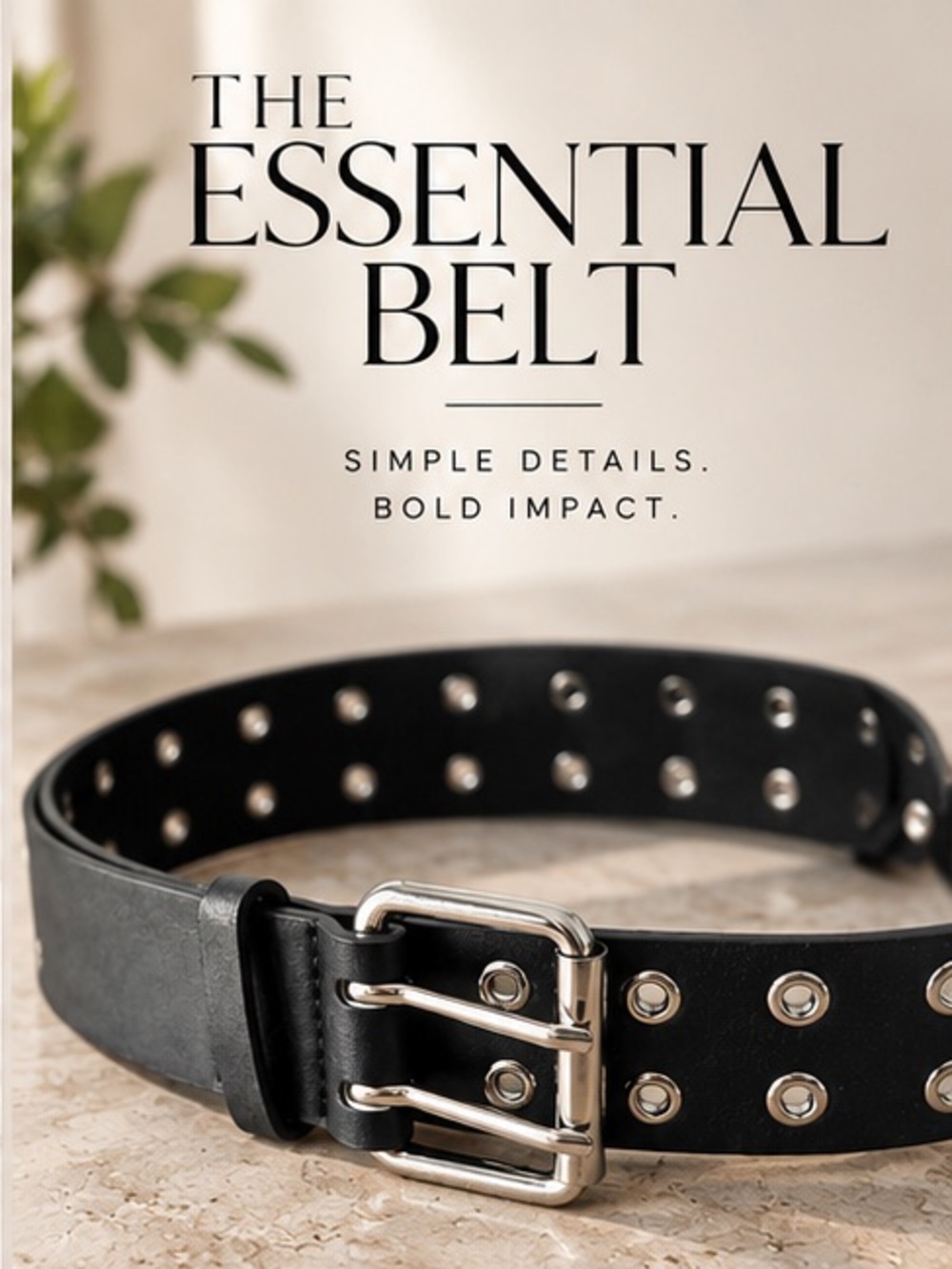 Pacific Sunwear Black Double-Row Grommet Belt with Silver Buckle